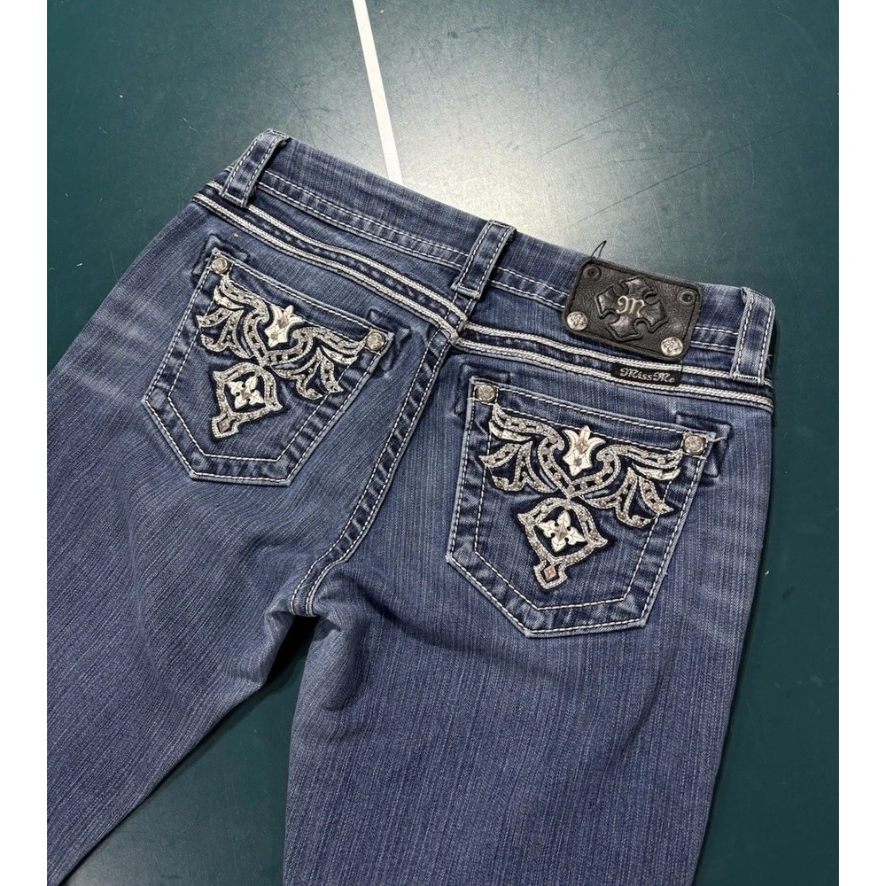 Miss Me Easy Skinny Jeans Women 26 Dark Wash Mid-Rise Thick Stitch Embellished